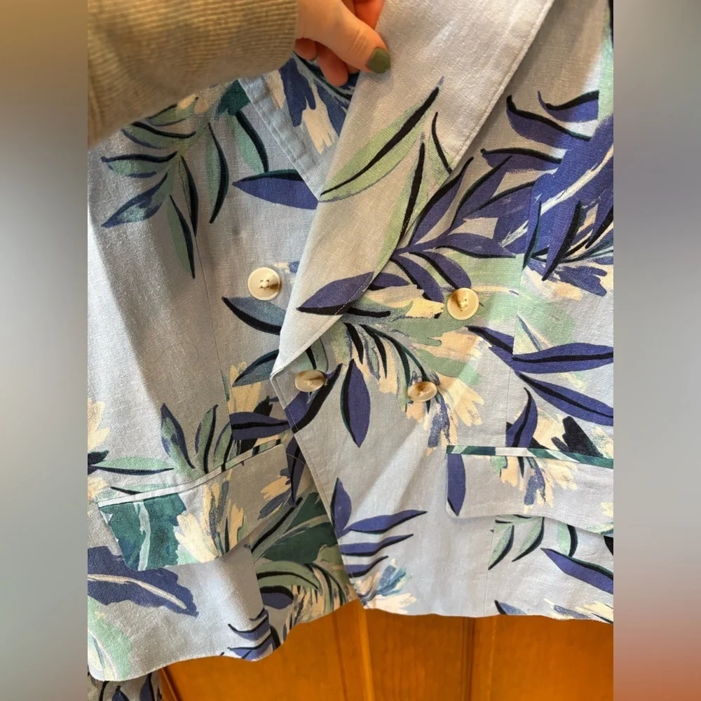 G By Giuliana Black Label Tropical Floral Blue Blazer Jacket Size Large